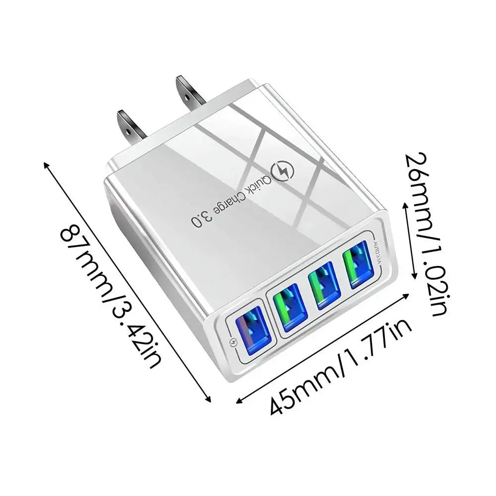 Phone Charger, 3A Faster Phone Wall Charger, Ultra-Fast Charging USB Adapter, Charge Four Device At Once For Smartphone & Tablet