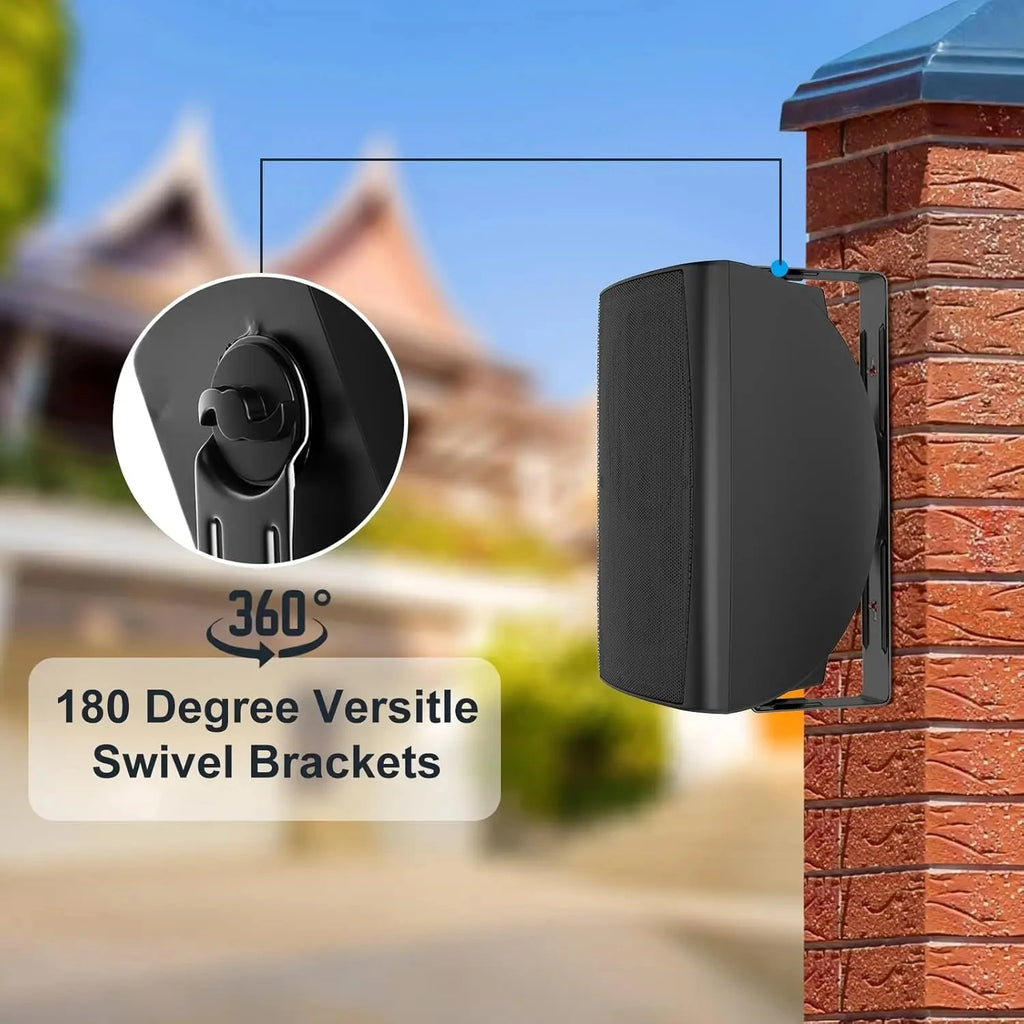 Herdio 6.5 Inches Outdoor Bluetooth Speakers 2 Way Wall Mount Sound Box Home Theater Subwoofer
