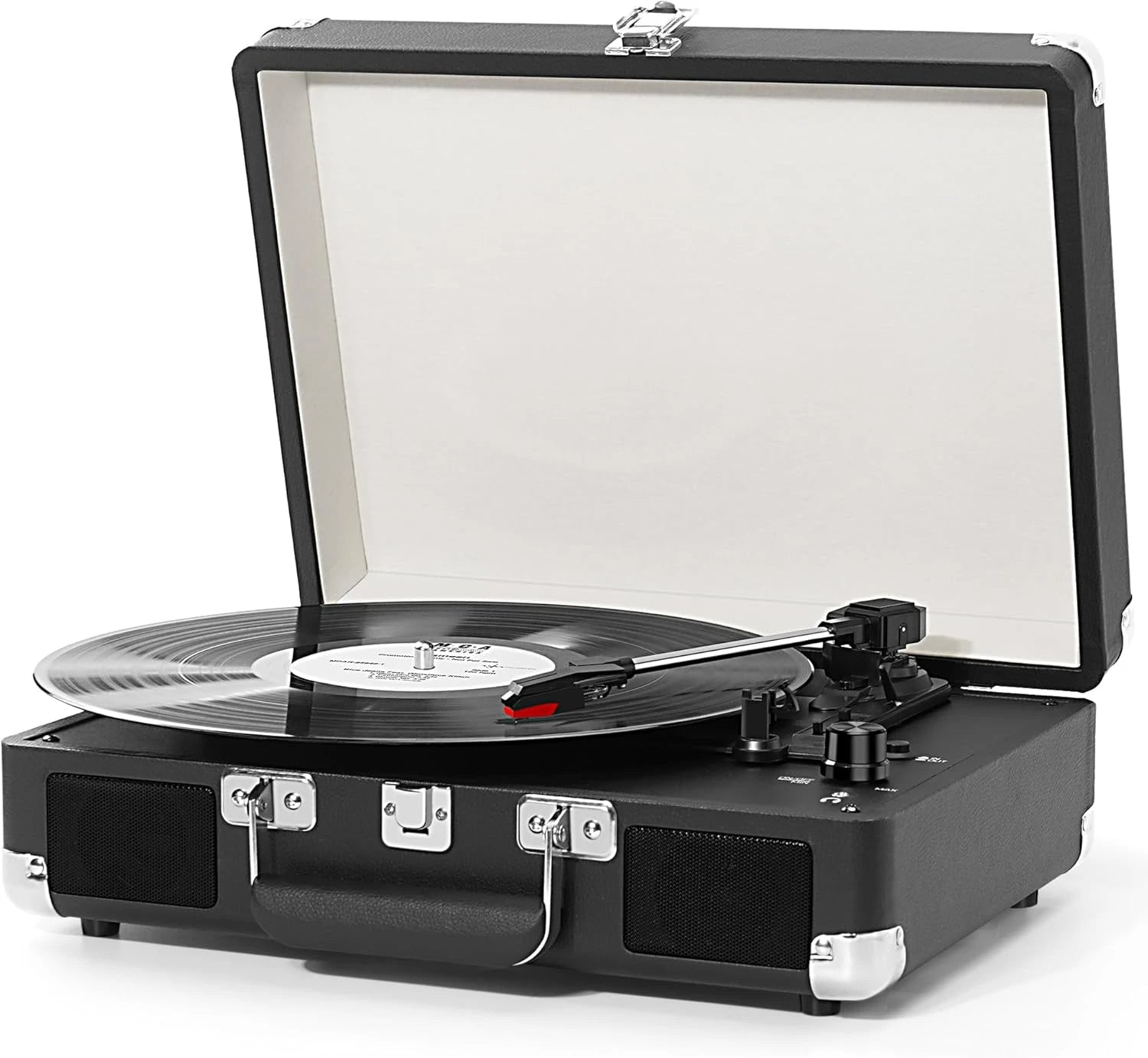 Portable Suitcase LP Player, 3-Speed Belt Drive, Bluetooth Vinyl Record Player