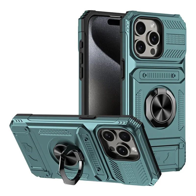 Heavy Duty Hard Phone Case with Card Slot Holder for iPhone Air 17 to 11 Pro Max