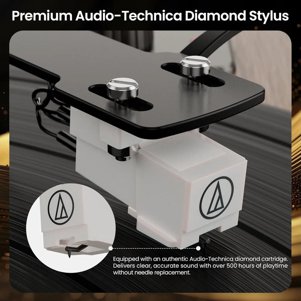 XJ-HOME All in One Vinyl Record Player with 4 Treble/Bass Stereo Speakers,Bluetooth AT-3600L,Phono Preamp,33/45RPM,2-Speed,AUX in/RCA Out