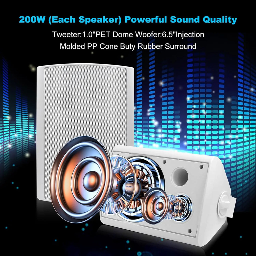 Herdio 6.5" 400W 2PCS Indoor Outdoor Bluetooth Speakers Wall Mount Speakers
