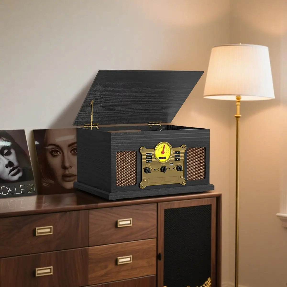 10-in-1 Vintage Bluetooth Turntable with Speakers, Vinyl CD Cassette Player & AM/FM Radio