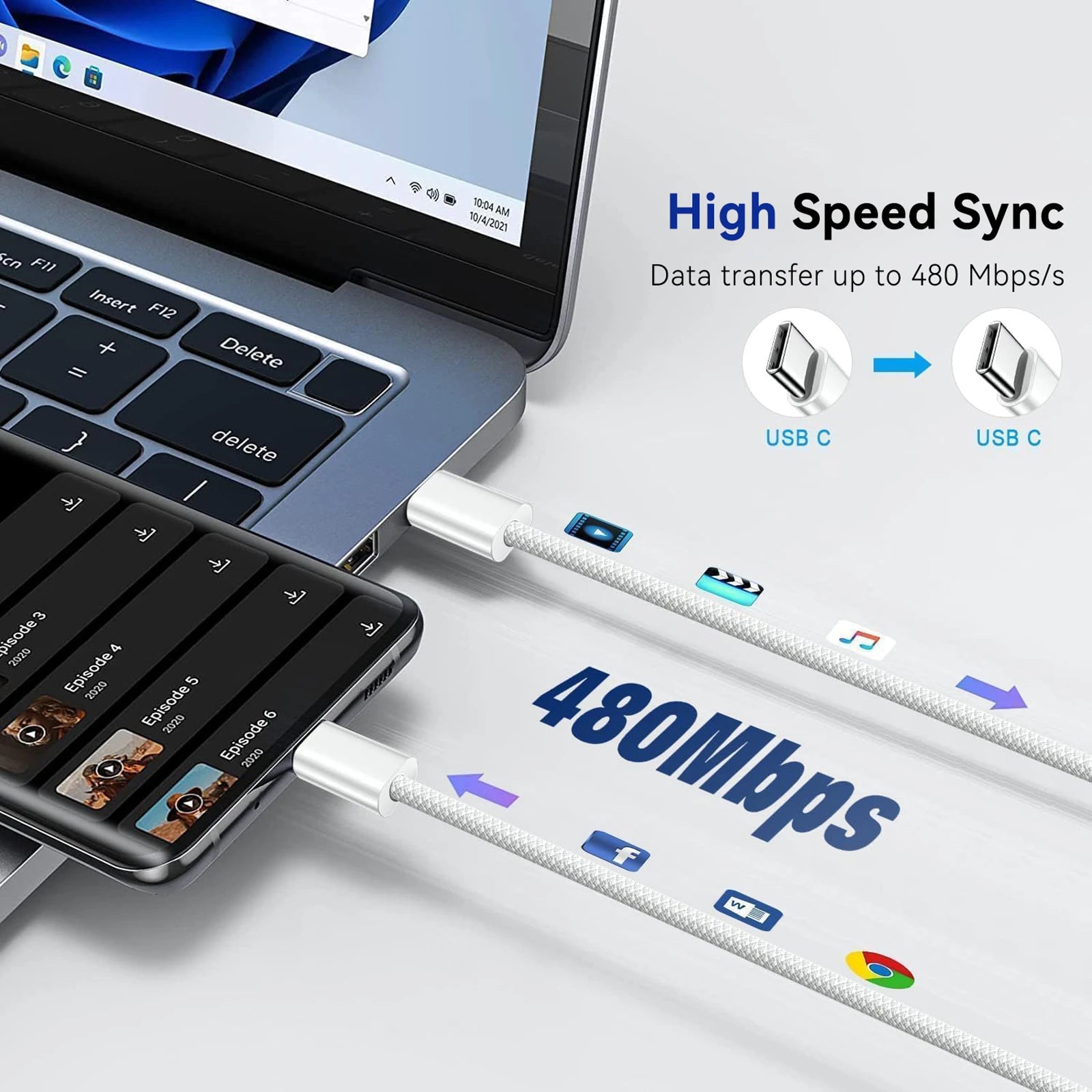 40W PD Fast Charger For iPhone 17 16 15 Pro Max USB C to C Fast Charging Cable For Samsung S25 S24 AirPods