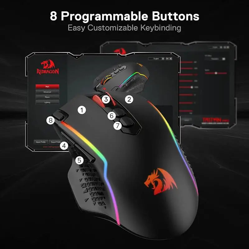 Redragon M810 Pro Wireless Gaming Mouse, 10000 DPI Wired Gamer Mouse w/ Rapid Fire Key