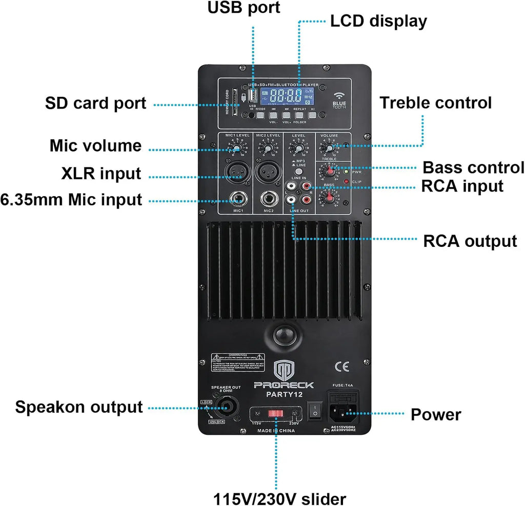 PRORECK PARTY 12 Portable 12-Inch Woofer 2-Way Powered PA Speaker System