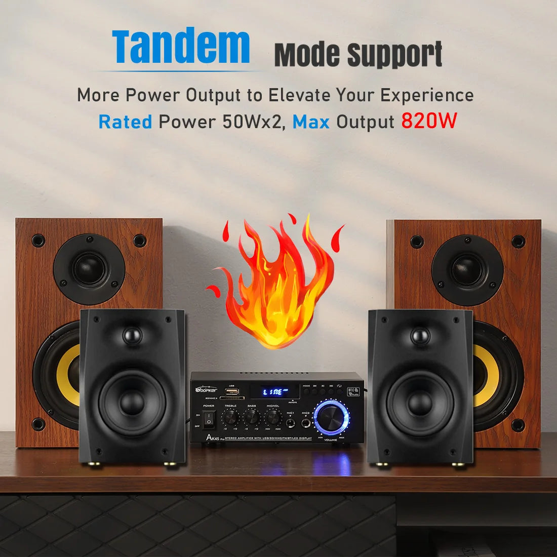 Woopker AK45 Pro Audio Amplifier Max Output 820W Channel 2.0 Bluetooth AMP Karaoke