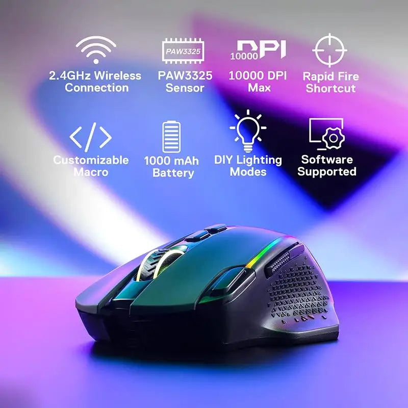 Redragon M810 Pro Wireless Gaming Mouse, 10000 DPI Wired Gamer Mouse w/ Rapid Fire Key
