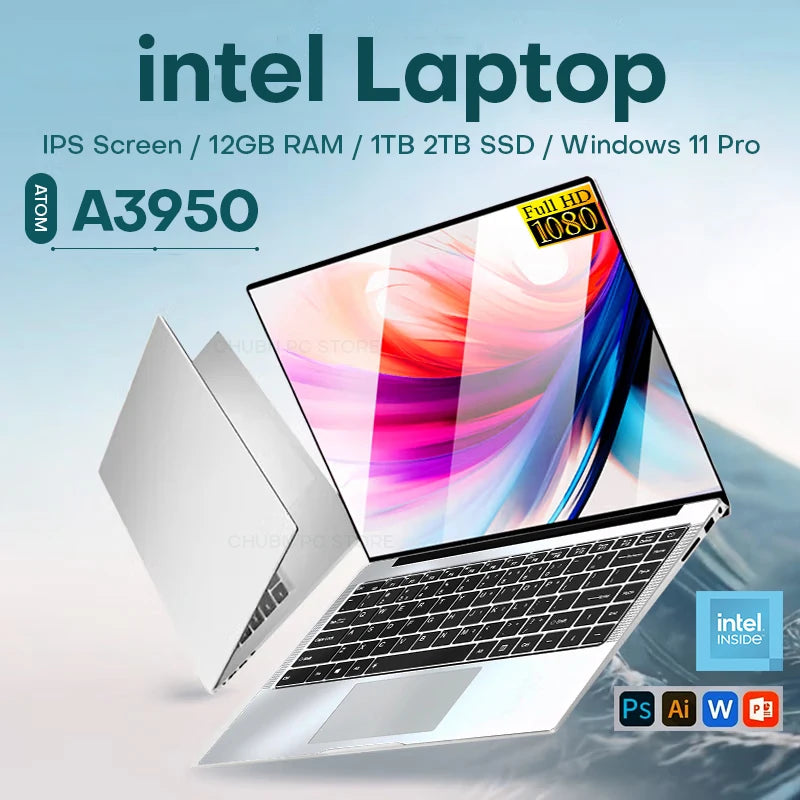 14.1inch Intel Atom A3950 Laptop Computer Windows 11 Pro 2025 Notebook PC 12GB RAM 512GB 1TB SSD 1920*1080