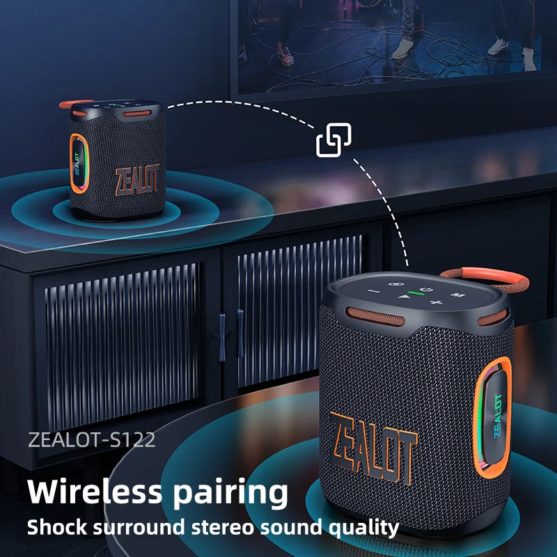 Zealot-S122 Bluetooth Speaker BT5.3 Wireless IPX6 Waterproof Shower Speaker