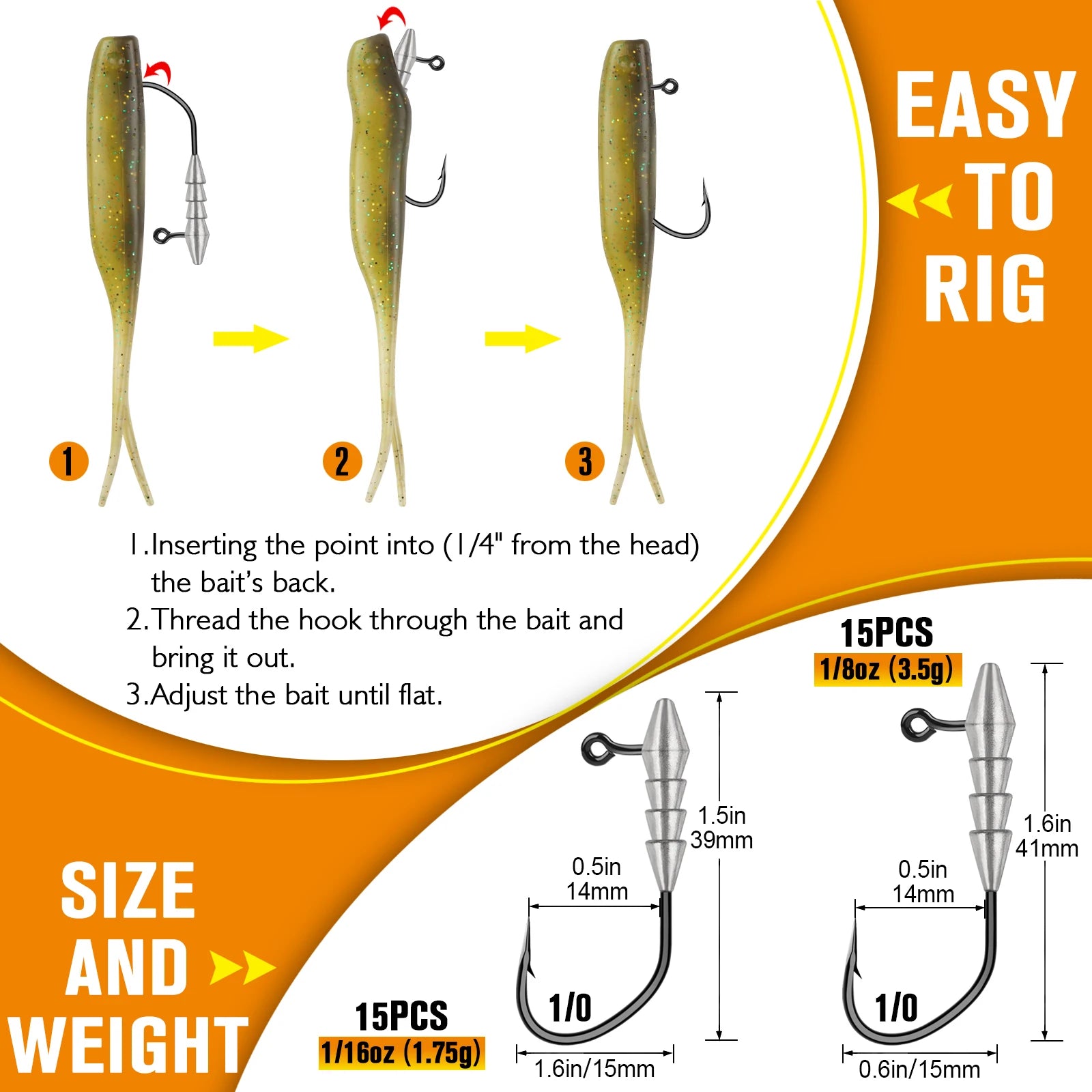 15PCS Hover Rig Jighead Swimbait Jig Heads for Bass Fishing