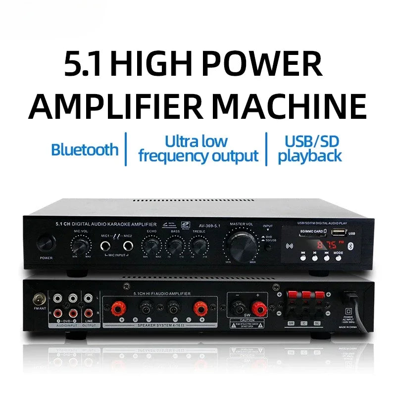 AV-369BT Bluetooth 5.1 Sound Speaker  Audio Amplifier Receiver, 6 Channel Home Theater