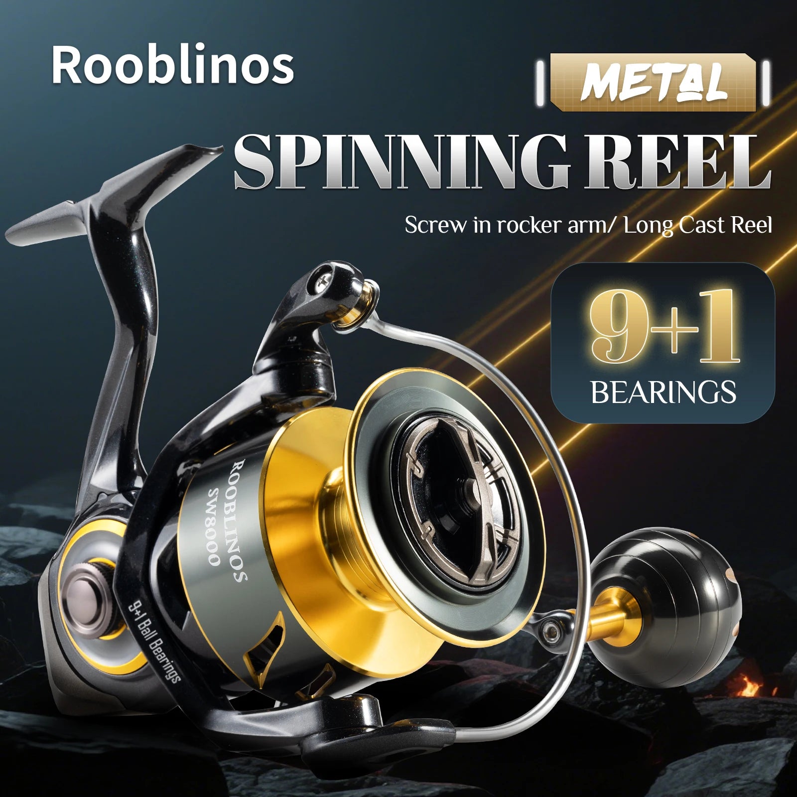 ROOBLINOS SW Spinning Fishing Reel 5.2:1 Gear Ratio Stainless Steel Shaft