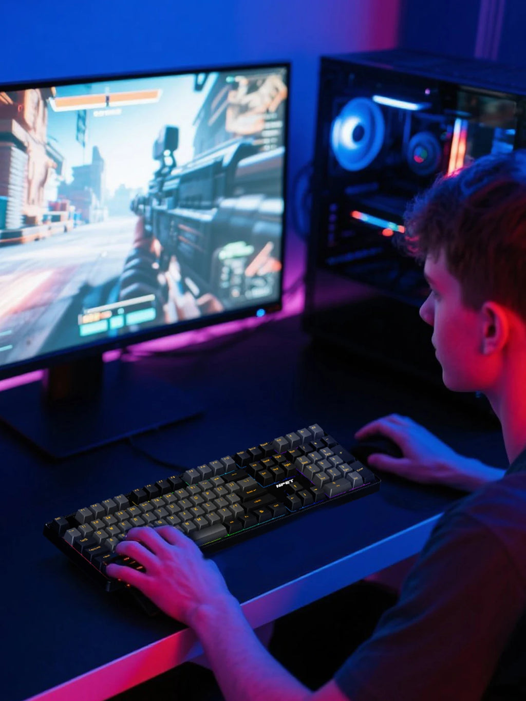 NPET 87 Keys RGB Mechanical Keyboard, Wired 20+ Backlit Modes, Ergonomic Hot Swappable Design