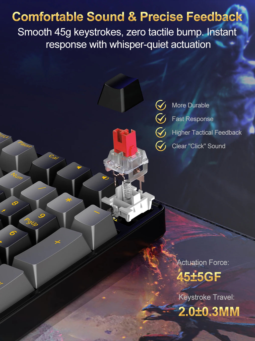 NPET 87 Keys RGB Mechanical Keyboard, Wired 20+ Backlit Modes, Ergonomic Hot Swappable Design
