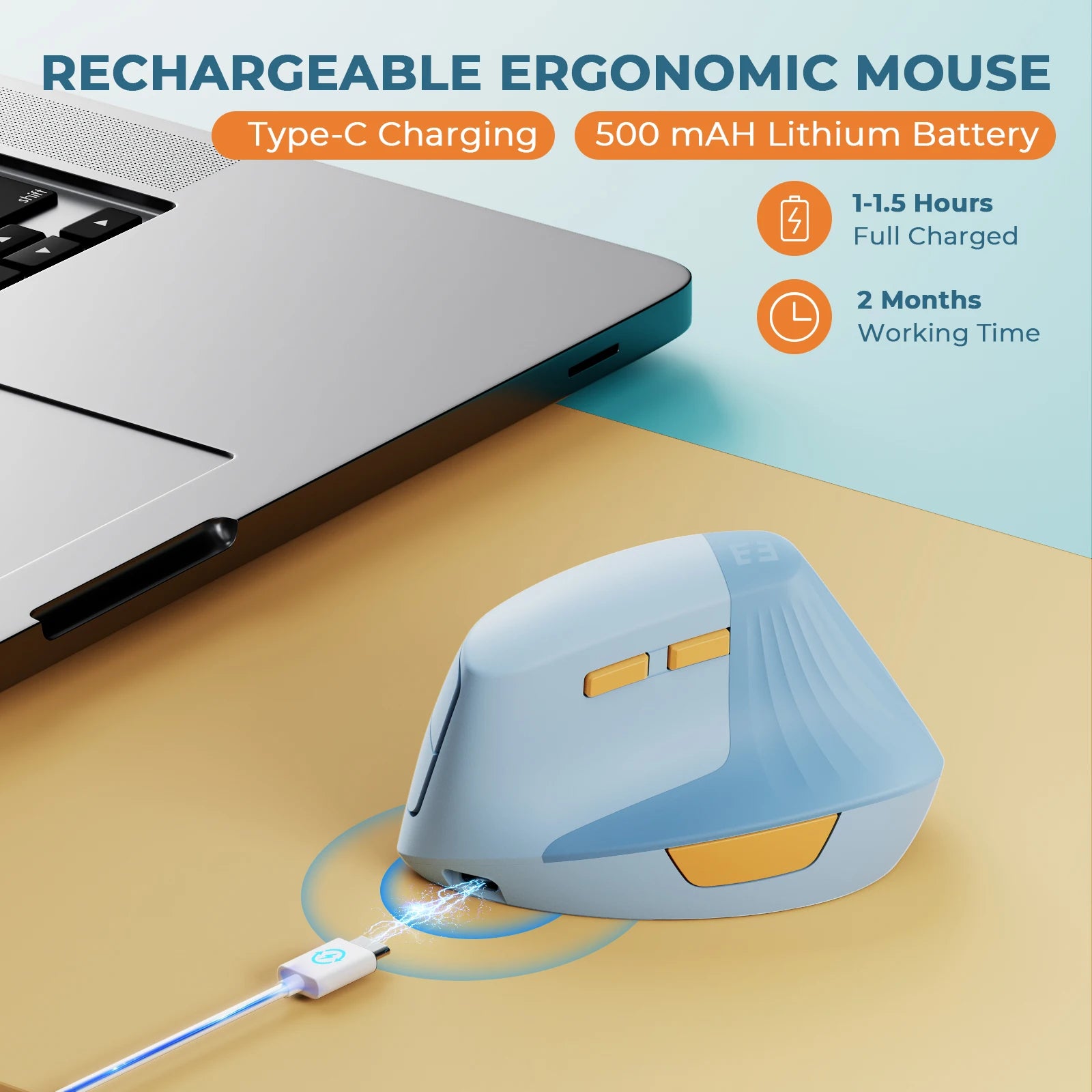 SEENDA Vertical Wireless Mouse Type C Rechargeable Ergonomic USB & Type C Mice