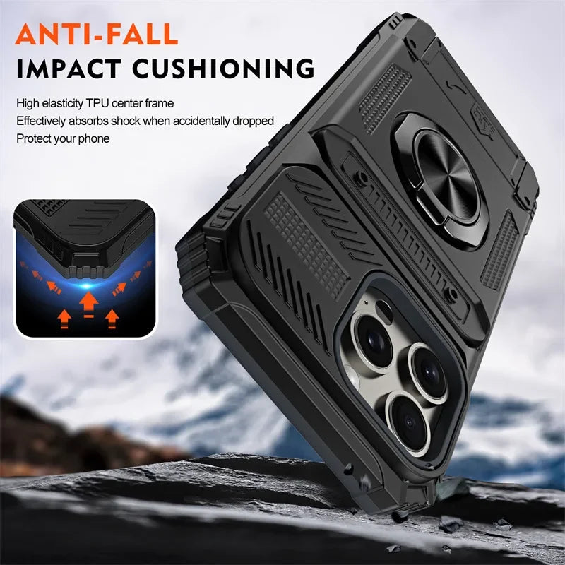 Heavy Duty Hard Phone Case with Card Slot Holder for iPhone Air 17 to 11 Pro Max