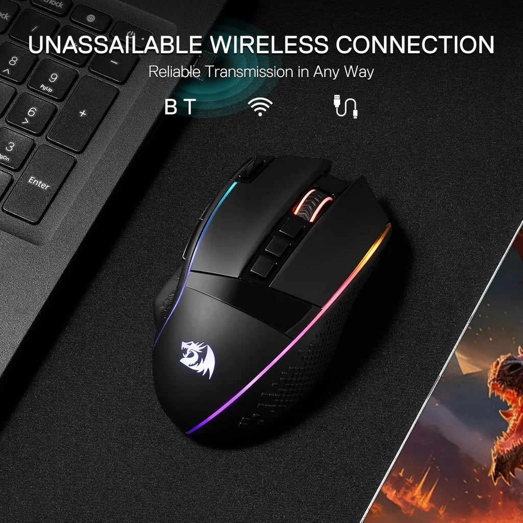 Redragon M991 Wireless Gaming Mouse 26000 DPI 3-Mode Gamer 9 Macro Buttons RGB Backlight