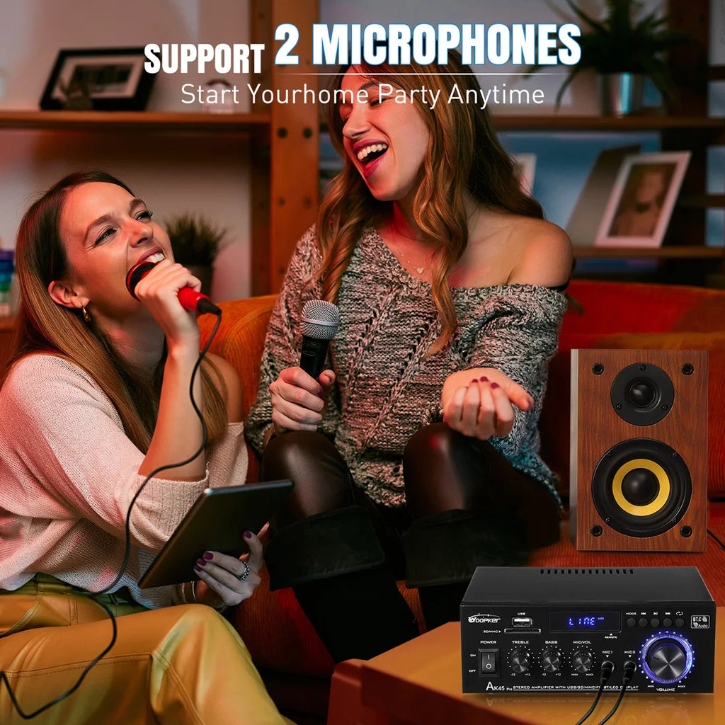 Woopker AK45 Pro Audio Amplifier Max Output 820W Channel 2.0 Bluetooth AMP Karaoke