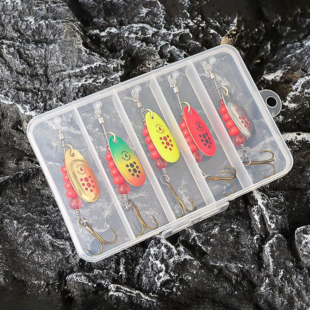 5pcs Metal Spoon Spinner Fishing Lure with Tackle Box