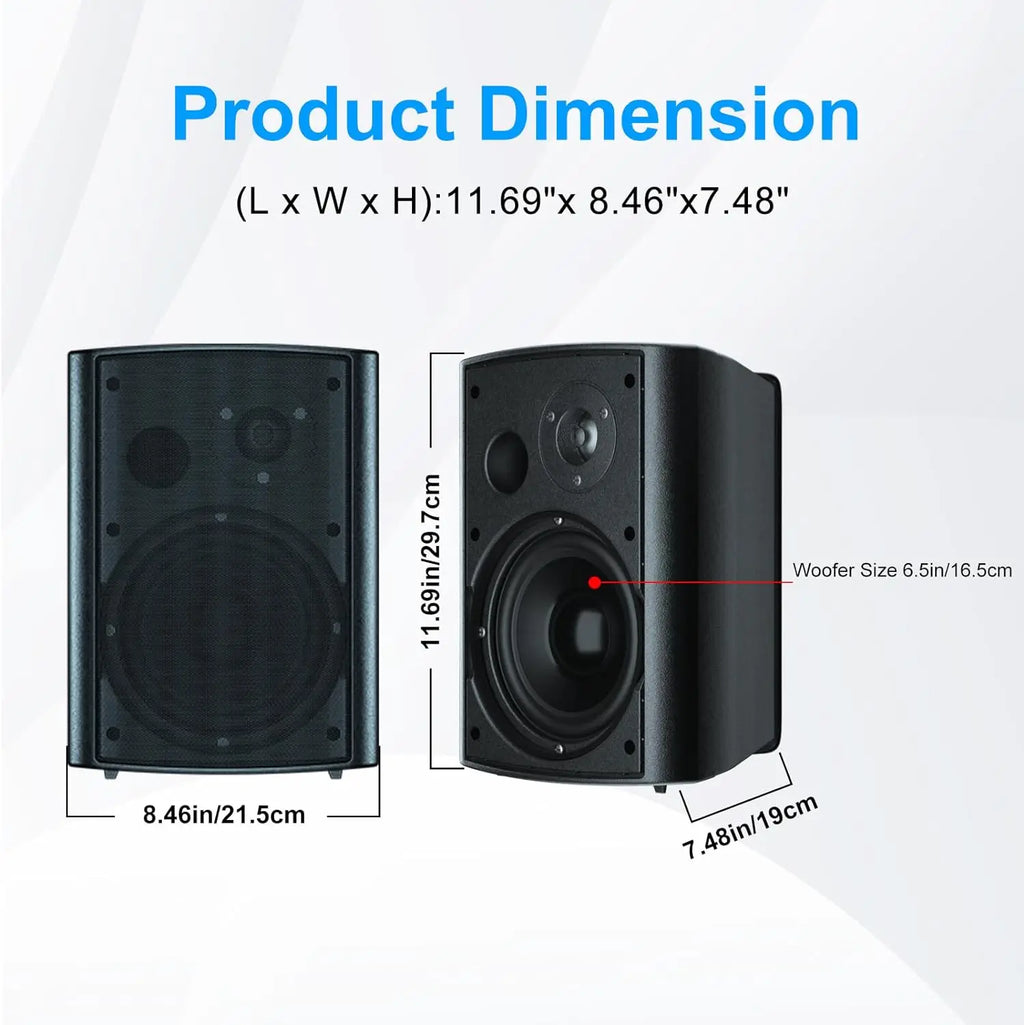 Herdio 6.5" 400W 2PCS Indoor Outdoor Bluetooth Speakers Wall Mount Speakers