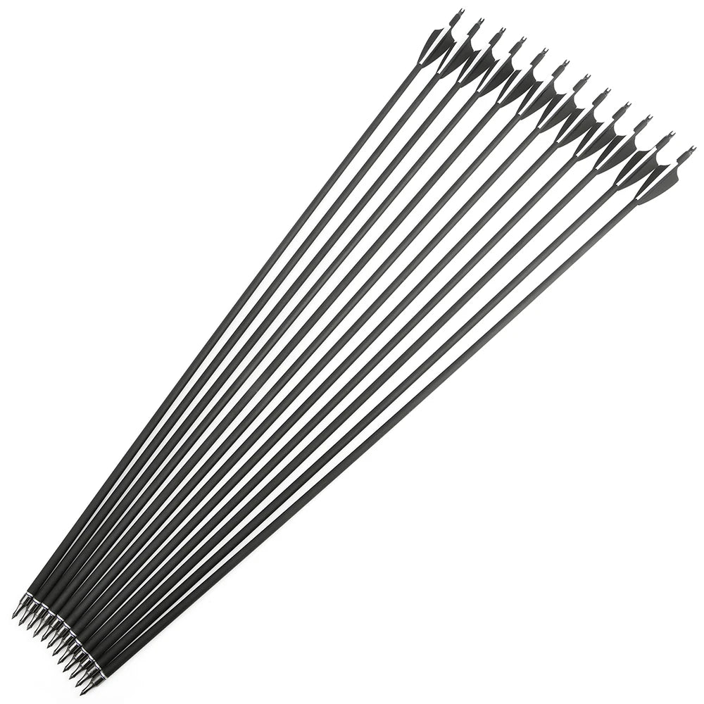 Mixed Carbon Arrows 12pcs 30/31.7 Inch Spine 500 with 3" Rubber Vanes 100 Grain Tips