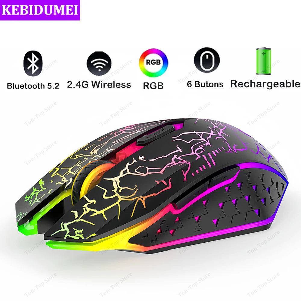 Bluetooth 5.2 Mouse RGB 2.4G Wireless Mouse Dual-Mode Gaming Mouse 6 Buttons