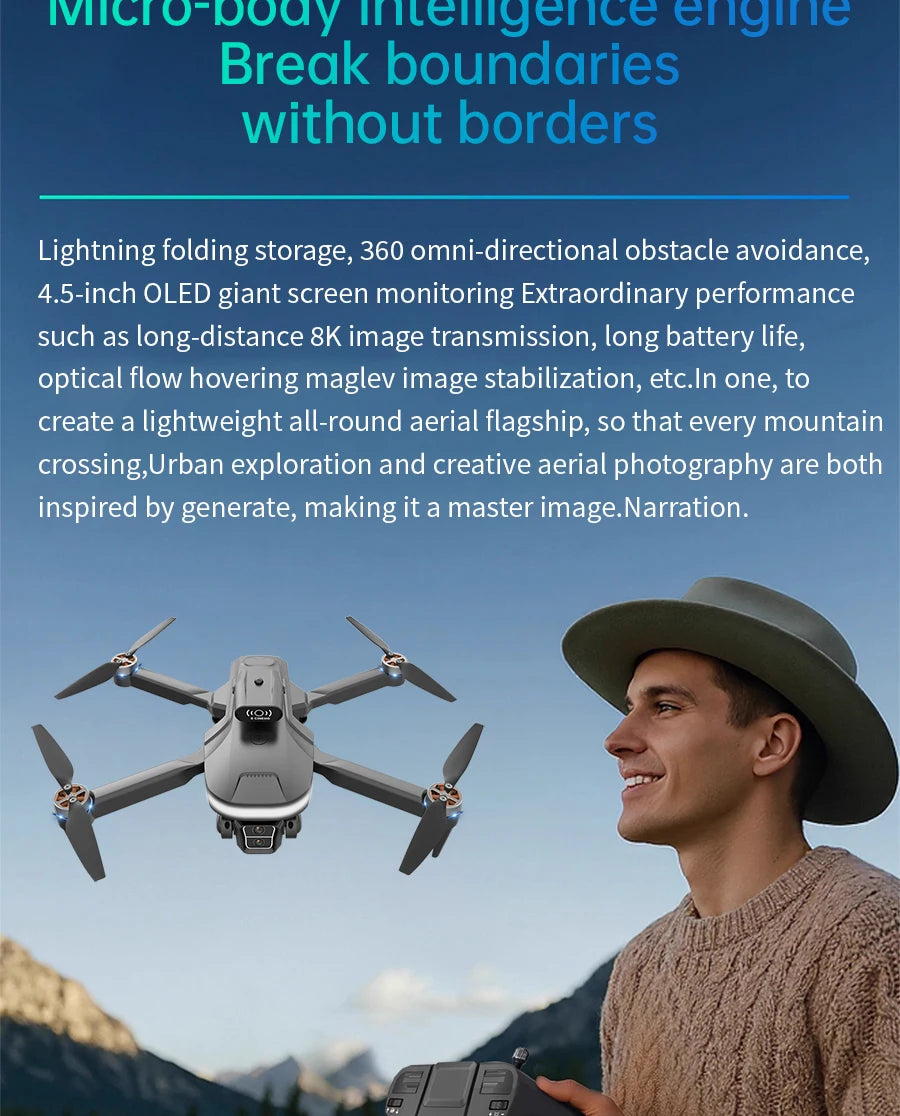 drone with 8K professional dual camera studio with remote control has 4.5inch screen