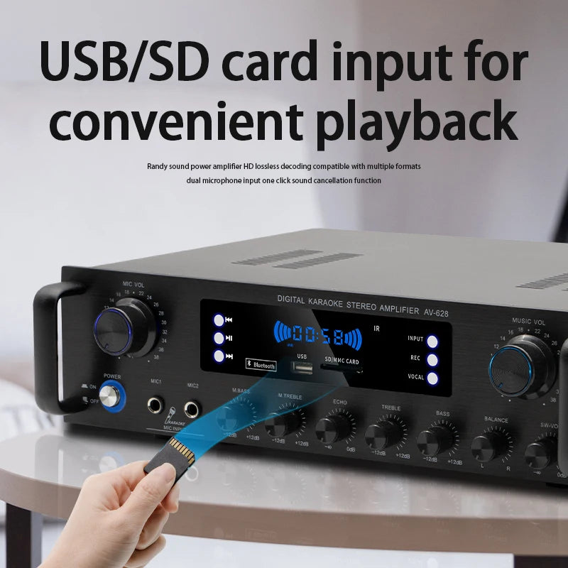LDZS Wireless Bluetooth Amplifier, Stereo Speaker, Home Audio Receiver, FM Radio, USB, 2 Microphones, Echo, 3 Channels, 1600 W