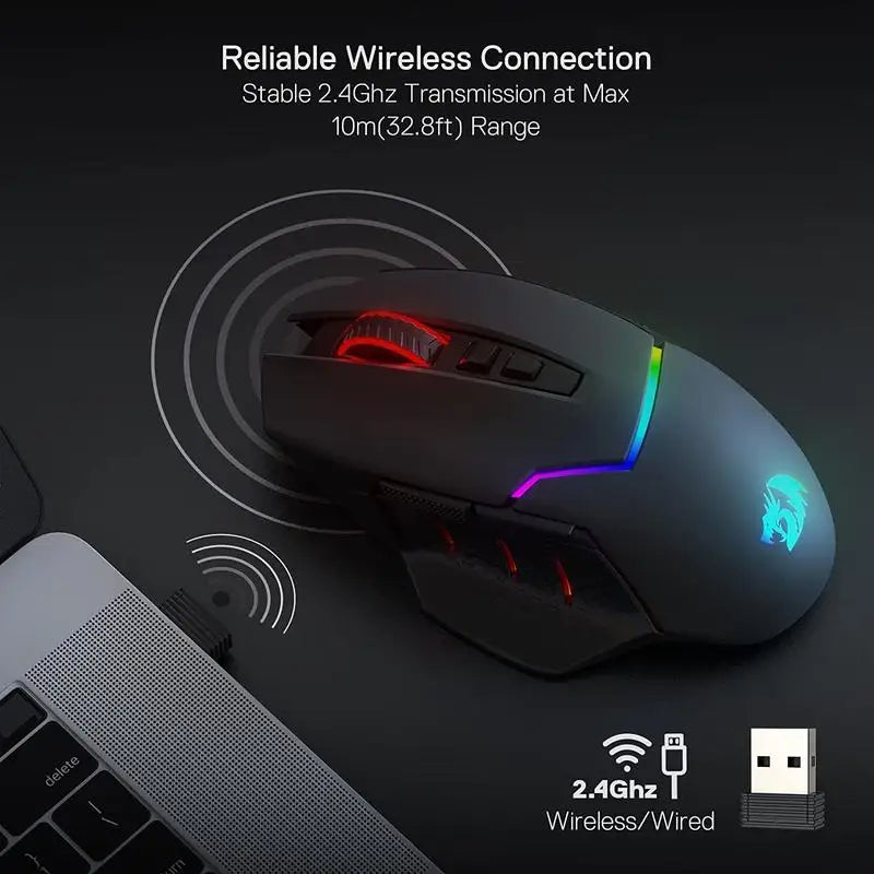Redragon M690 PRO Wireless Gaming Mouse 8000 DPI Wired Mouse Rapid Fire Key 8 Macro Buttons