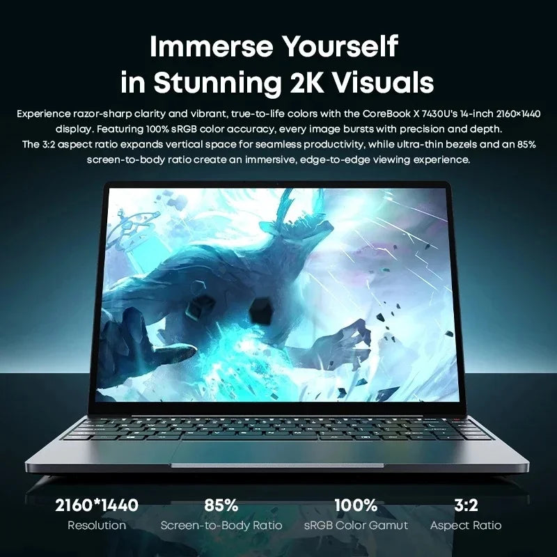 CHUWI CoreBook X Gaming Laptop AMD R5-7430U 16GB DDR4 RAM 512GB SSD 14.1 inch 2K Screen  Windows 11