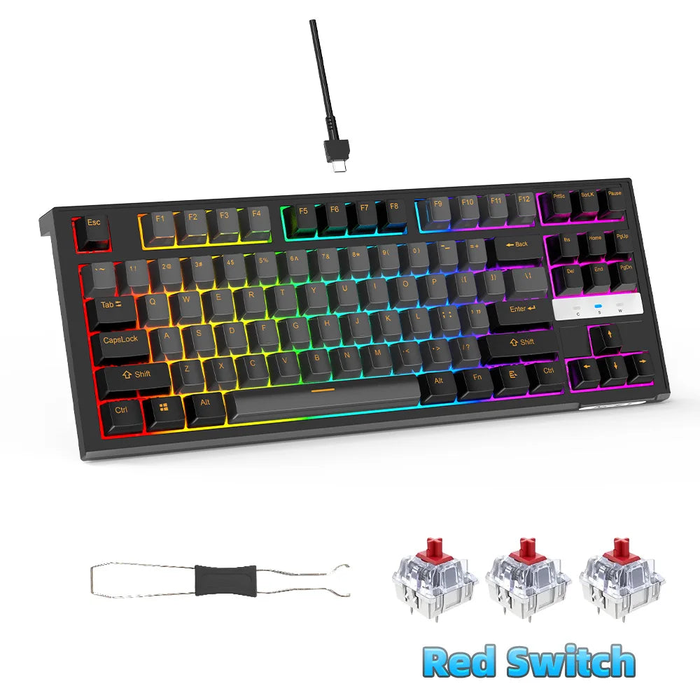 NPET 87 Keys RGB Mechanical Keyboard, Wired 20+ Backlit Modes, Ergonomic Hot Swappable Design