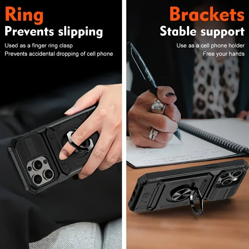 Heavy Duty Hard Phone Case with Card Slot Holder for iPhone Air 17 to 11 Pro Max