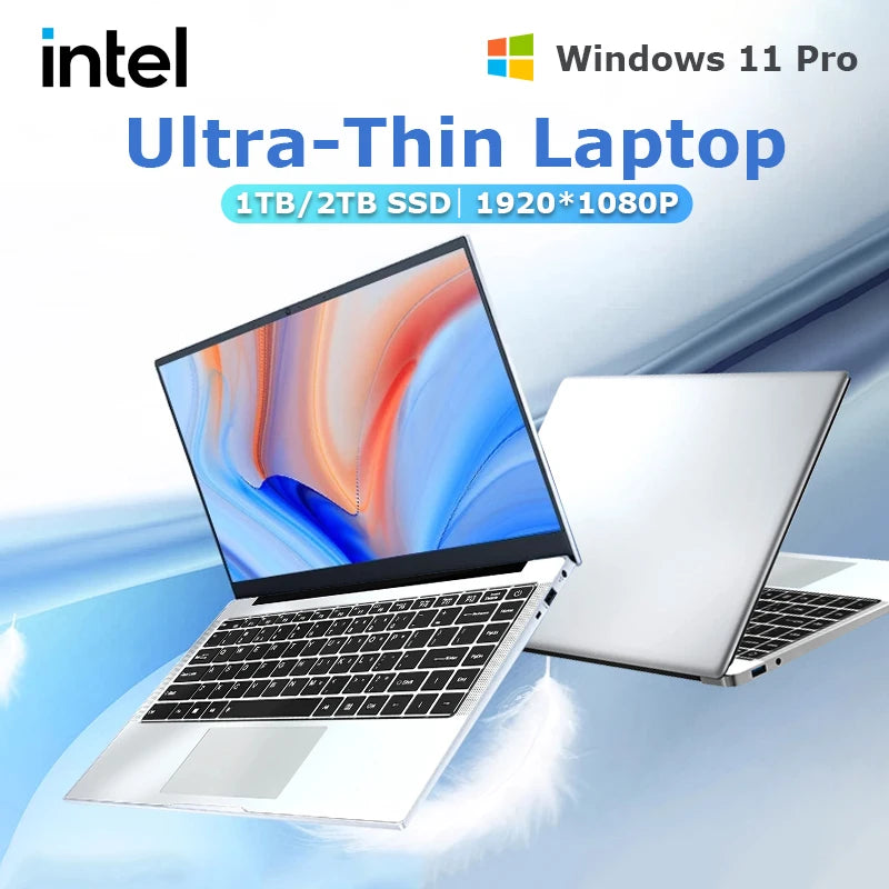 14.1" Ultra Slim Windows 11 Pro Laptop Computer intel Atom A3950 12GB RAM 1TB 2TB SSD
