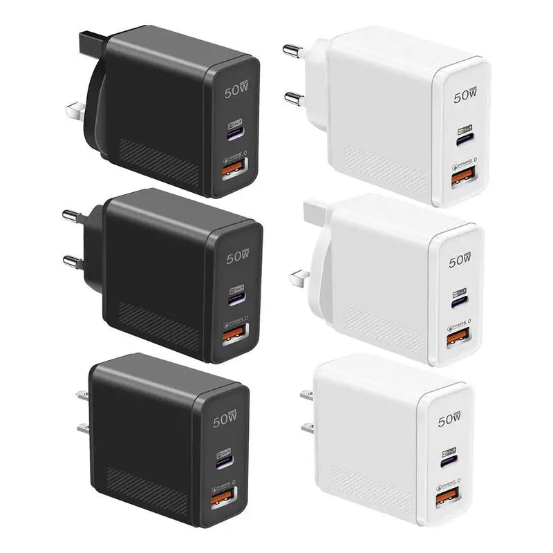 GaN Charger Plug 50W GaN Dual Port Wall Charger USB Charging Block Plug Station Hub USB C & QC Power Adapter For Tablets Smart